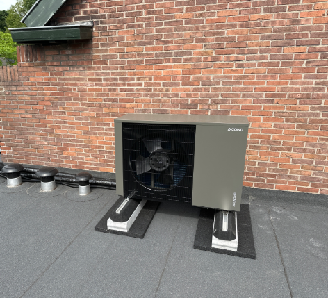 Aconomis N geplaatst op plat dak voor verwarmen woning